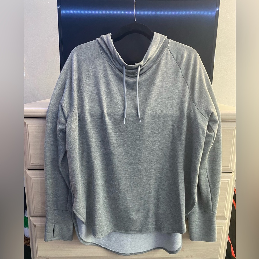 Grey hooded turtle neck athletic sweater, light, size L